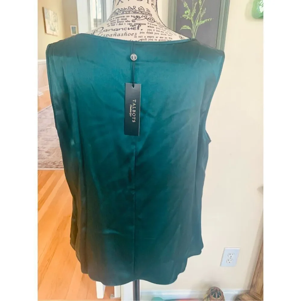 NWT Talbots 100% Silk Hunter Green Layered Look Scoop Neck Tank Top - Picture 8 of 9